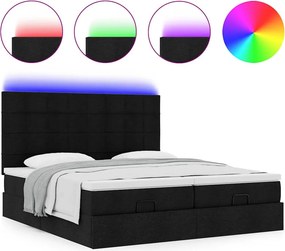 vidaXL Οθωμανικό κρεβάτι με στρώματα &amp; LEDs Μαύρο 200x200cm ύφασμα