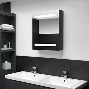 Καθρέφτης Μπάνιου με Ντουλάπι &amp; LED Λαμπερό Μαύρο 50x14x60 εκ.