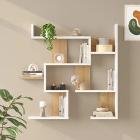 Ραφιέρα τοίχου Maze pakoworld λευκό με oak 93,3x14,5x90εκ