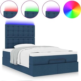 vidaXL Οθωμανικό κρεβάτι με στρώμα &amp; LEDs Μπλε 120x190cm ύφασμα