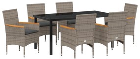 vidaXL Σετ Τραπεζαρίας 7 Τεμαχίων με Μαξιλάρια Γκρίζο Πολυρατάν