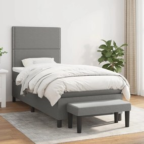 Κρεβάτι Boxspring με Στρώμα Σκούρο Γκρι 90x190 εκ. Υφασμάτινο