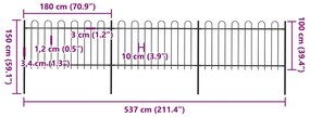 vidaXL Φράχτης Κήπου με Κορυφή από Ατσάλι 537 x 100 εκ. Μαύρος