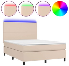 vidaXL Κρεβάτι Boxspring Στρώμα&amp;LED Καπουτσίνο 140x200 εκ. Συνθ. Δέρμα