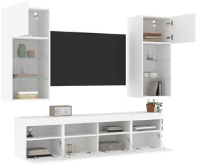 vidaXL Έπιπλα Τοίχου Τηλεόρασης 5 τεμ LED Λευκά από Επεξεργασμένο Ξύλο