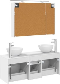 vidaXL Σετ Επίπλων Μπάνιου 4 pcs Λευκό Επεξεργασμένο Ξύλο και Γυαλί