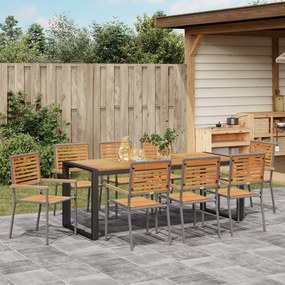 vidaXL Σέτ φαγητού για κήπο 9 pcs Γκρι, Ξύλο 200 x 80 x 75 cm