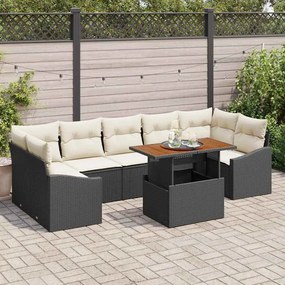 vidaXL Σετ Καναπέ Κήπου 8 pcs Μαύρο, Μπεζ Πολυ rattan, βαμμένο ατσάλι