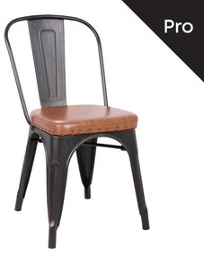RELIX Καρέκλα-Pro, Στοιβαζόμενη, Μέταλλο Βαφή Antique Black, Pu Camel 45x51x82cm Ε5191P,104