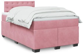 vidaXL Κρεβάτι Boxspring με Στρώμα Ροζ 120x190 εκ. Βελούδινο