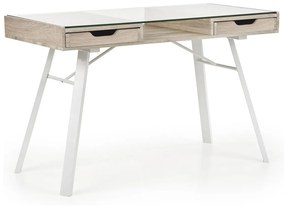 Τραπέζι γραφείου Houston 499, Με συρτάρια, Αριθμός συρταριών: 2, 76x120x60cm, 39 kg, Άσπρο, Sonoma οξιά | Epipla1.gr