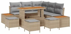 vidaXL Σετ Καναπέ Κήπου με μαξιλάρι 9 pcs Μπεζ Πολυ ράταν