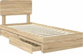 vidaXL Κρεβάτι Αποθήκης Δρύς Sonoma 75 x 190 cm Επεξεργασμένο ξύλο