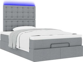 vidaXL Οθωμανικό κρεβάτι με στρώμα &amp; LEDs Ανοιχτό γκρι Ύφασμα