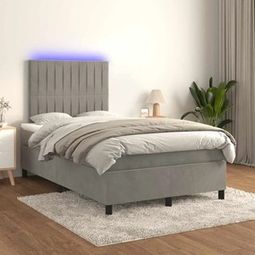 vidaXL Κρεβάτι Boxspring με Στρώμα &amp; LED Αν.Γκρι 120x190εκ. Βελούδινο