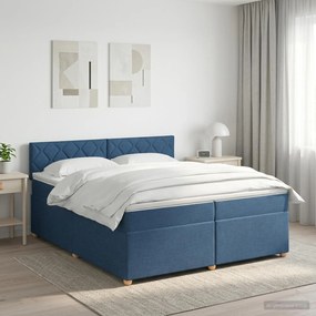 vidaXL Κρεβάτι box spring με στρώμα Μπλε 200 x 200 cm Ύφασμα