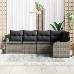 vidaXL Σετ Καναπέ Κήπου με μαξιλάρι 5 pcs Γκρι Πολυ ράταν
