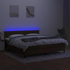 vidaXL Κρεβάτι Boxspring με Στρώμα &amp; LED Σκ.Καφέ 160x200 εκ Υφασμάτινο