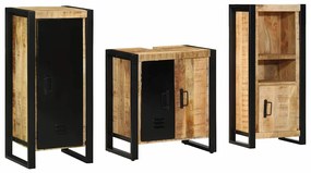 Σετ Επίπλων Μπάνιου 3 pcs Καφέ και Μαύρο Στερεό ξύλο μάνγκο