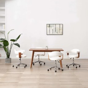 Καρέκλες Τραπεζαρίας Περιστρ. 4 τεμ Λευκό Λυγ. Ξύλο/Συνθ. Δέρμα - Λευκό