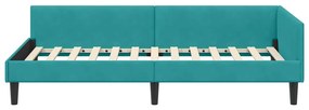 vidaXL Πλαϊνό Κρεβάτι Τιρκουάζ 100 x 200 cm Βελούδο και Στιβαρή ξυλεία