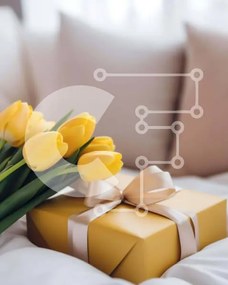 Intra Συλλεκτικό Ξύλινο Παζλ Plywood 4mm - Κίτρινη ανθοδέσμη τουλίπας σε κουτί δώρου Σε Ξύλινο Κουτί - Διαστάσεις: 10x10 cm – 25 κομμάτια