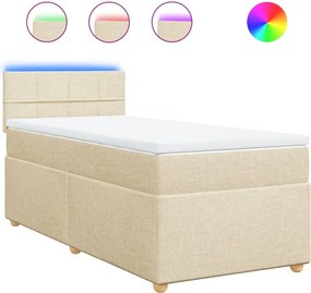 vidaXL Κρεβάτι Boxspring με Στρώμα Κρεμ 90x200 εκ.Υφασμάτινο