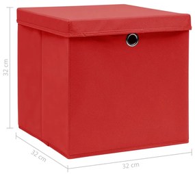 Κουτιά Αποθήκευσης με Καπάκια 4 τεμ Κόκκινα 32x32x32εκ Ύφασμα - Κόκκινο