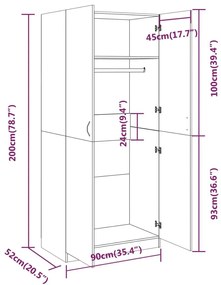 Ντουλάπα Καφέ Δρυς 90 x 52 x 200 εκ. από Επεξεργασμένο Ξύλο - Καφέ