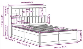 Σκελετός Κρεβατιού Χωρίς Στρώμα Καφέ 140x190 Μασίφ Ξύλο Πεύκου - Καφέ