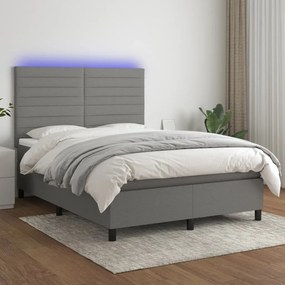 vidaXL Κρεβάτι Boxspring με Στρώμα &amp; LED Σκ.Γκρι 140x200 εκ Υφασμάτινο