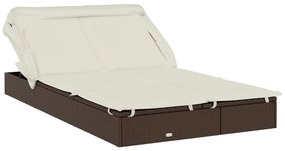 vidaXL Ξαπλώστρα 2 Ατόμων Πτυσ. Οροφή Καφέ 213x118x97 εκ. Συνθ. Ρατάν