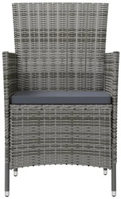 vidaXL Τραπεζαρία Εξωτ. Χώρου Σετ 3 τεμ. Γκρι Συνθ. Ρατάν με Μαξιλάρια