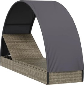 vidaXL Ξαπλώστρα με Στρογγυλή Οροφή Μαύρη 211x57x140 εκ. Συνθ. Ρατάν