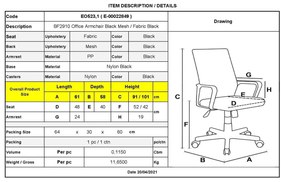 Πολυθρόνα Γραφείου Bf2910 Μαύρο Mesh / Ύφασμα . Διάσταση: 58x52x88/96cm