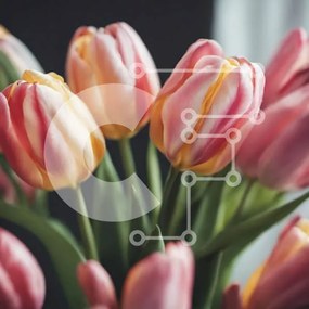 Intra Συλλεκτικό Ξύλινο Παζλ Plywood 4mm - Πολύχρωμες τουλίπες σε ένα βάζο σε ένα τραπέζι Σε Ξύλινο Κουτί - Διαστάσεις: 10x10 cm – 25 κομμάτια