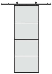 Συρόμενη Πόρτα με Μηχανισμό 76x205 εκ. Γυαλί ESG &amp; Αλουμίνιο - Μαύρο