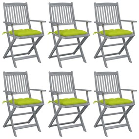 3065433 vidaXL Καρέκλες Εξωτ. Χώρου Πτυσσόμενες 6 τεμ Ξύλο Ακακίας &amp; Μαξιλάρια Πράσινο, 1 Τεμάχιο