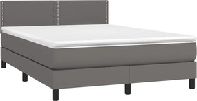 vidaXL Κρεβάτι Boxspring με Στρώμα Γκρι 140x200εκ. από Συνθετικό Δέρμα