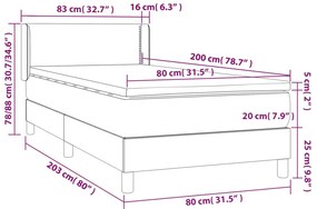 vidaXL Κρεβάτι Boxspring με Στρώμα Σκούρο Γκρι 80x200 εκ. Υφασμάτινο