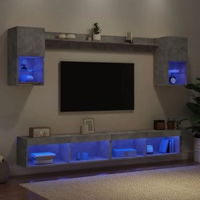 vidaXL Έπιπλα Τοίχου Τηλεόρασης 6 τεμ. LED Γκρι Σκυρ. από Επεξ. Ξύλο