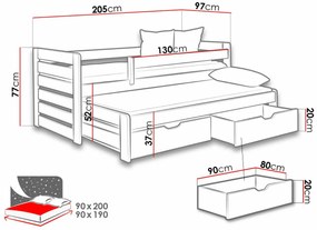 Κρεβάτι Henderson 128, 205x97x77cm, 64 kg, Άσπρο, Ξύλο, Τάβλες για Κρεβάτι, Αποθηκευτικός χώρος, 90x200, 90x190, Μονόκλινο με έξτρα κρεβάτι