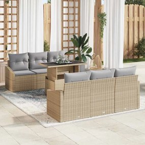 vidaXL Σετ Καναπέ Κήπου με αποθήκευση 7 pcs Μπεζ Πολυ ράταν