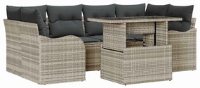 vidaXL Σετ Καναπέ Κήπου με μαξιλάρι 7 pcs Ανοιχτό γκρι Πολυ ράταν