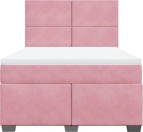 vidaXL Κρεβάτι Boxspring με Στρώμα Ροζ 160x200 εκ. Βελούδινο