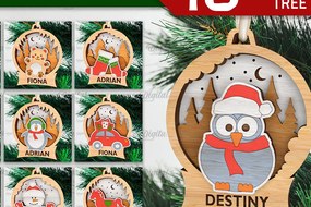 Σετ των 2 Intra απο ξύλο plywood Χρώμα wenge 3mm-4mm πάχος - Πακέτο κοπής με λέιζερ παιχνιδιών χριστουγεννιάτικου δέντρου Δίασταση 15x15 cm INTRAFABR-79859629