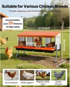 VEVOR Chicken Nesting Boxes, 4 Compartments, with Support Legs, Easy Egg Collection, Galvanized Steel and High-Strength Plastic, Roll Away Nesting Boxes for Chickens and Hens Laying Eggs, Orange