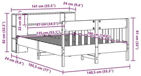 Κρεβάτι Βιβλιοθήκη Χωρίς Στρώμα Λευκό 135x190 εκ Μασίφ Πεύκο - Λευκό