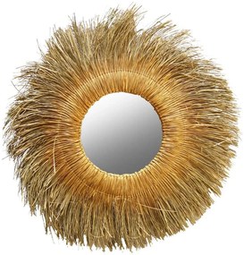 Καθρέπτης Τοίχου Στρογγυλός HM7743 Με Pandan Grass 110x5x110cm Natural-Gold Ψάθα