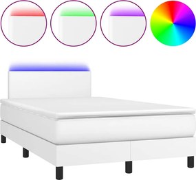 vidaXL Κρεβάτι Boxspring με Στρώμα &amp; LED Λευκό 120x190 εκ. Συνθ. Δέρμα
